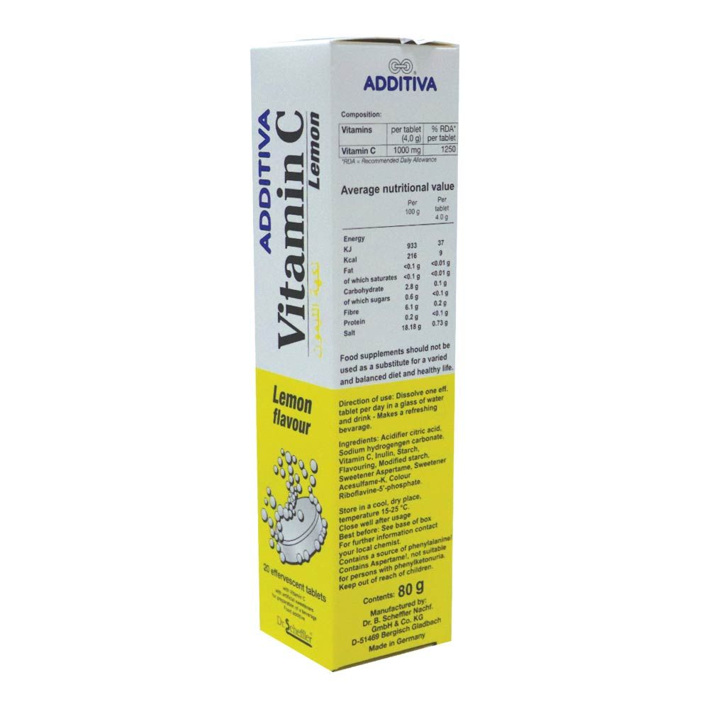 Additiva Vitamin C 1000MG Lemon Effervescent Tablets 20's - Easy Pharmacy LLC