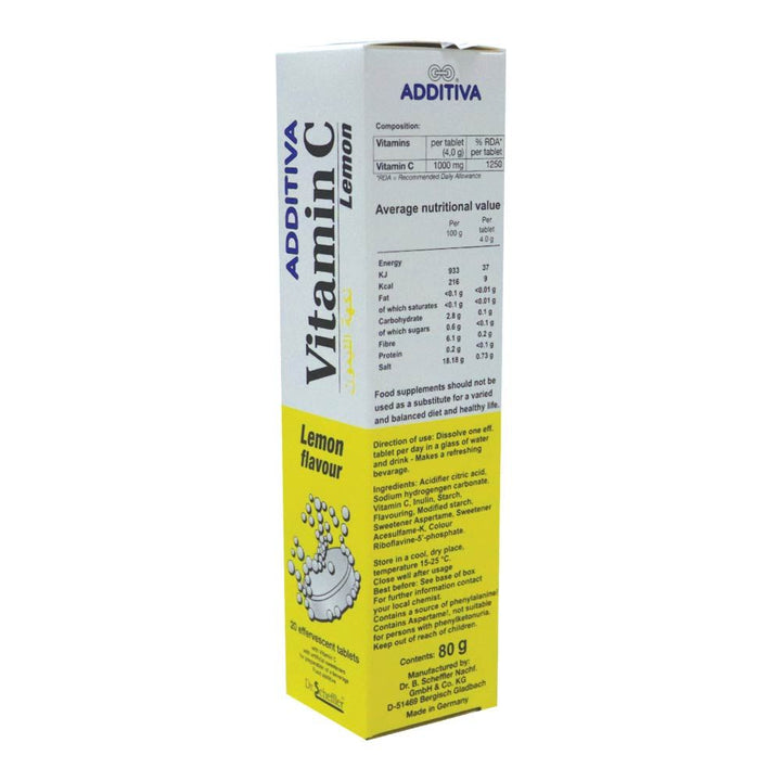 Additiva Vitamin C 1000MG Lemon Effervescent Tablets 20's - Easy Pharmacy LLC