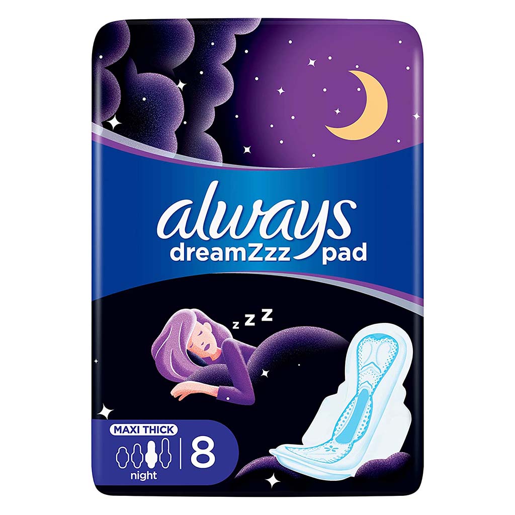 Always Clean & Dry Maxi Thick Night Sanitary Pads With Wings, Pack of 8's - Easy Pharmacy LLC