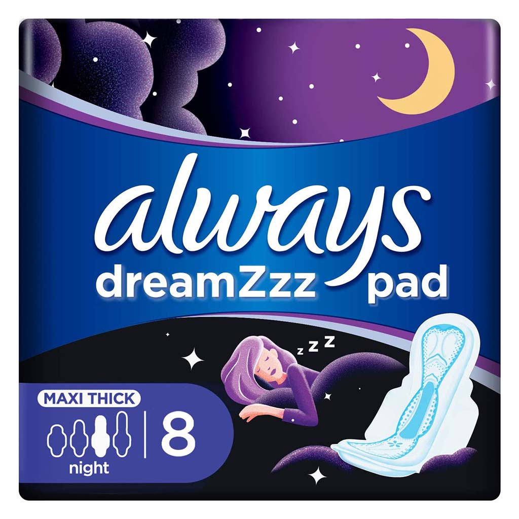 Always Clean & Dry Maxi Thick Night Sanitary Pads With Wings, Pack of 8's - Easy Pharmacy LLC