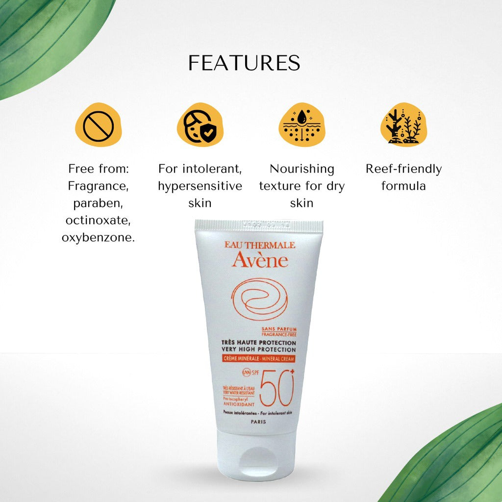 Avene SPF50+ Mineral Sunscreen Cream For High Sun Protection 50ml - Easy Pharmacy LLC