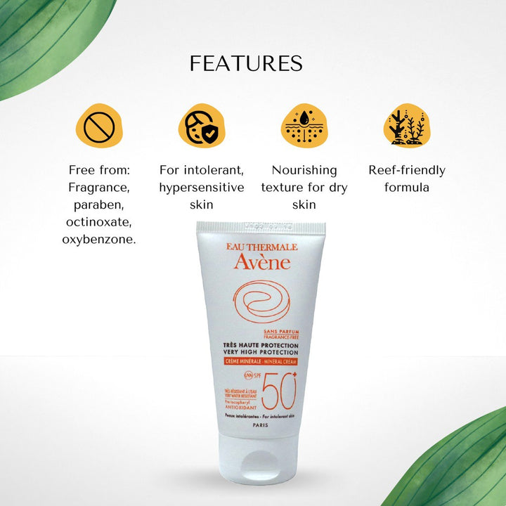 Avene SPF50+ Mineral Sunscreen Cream For High Sun Protection 50ml - Easy Pharmacy LLC