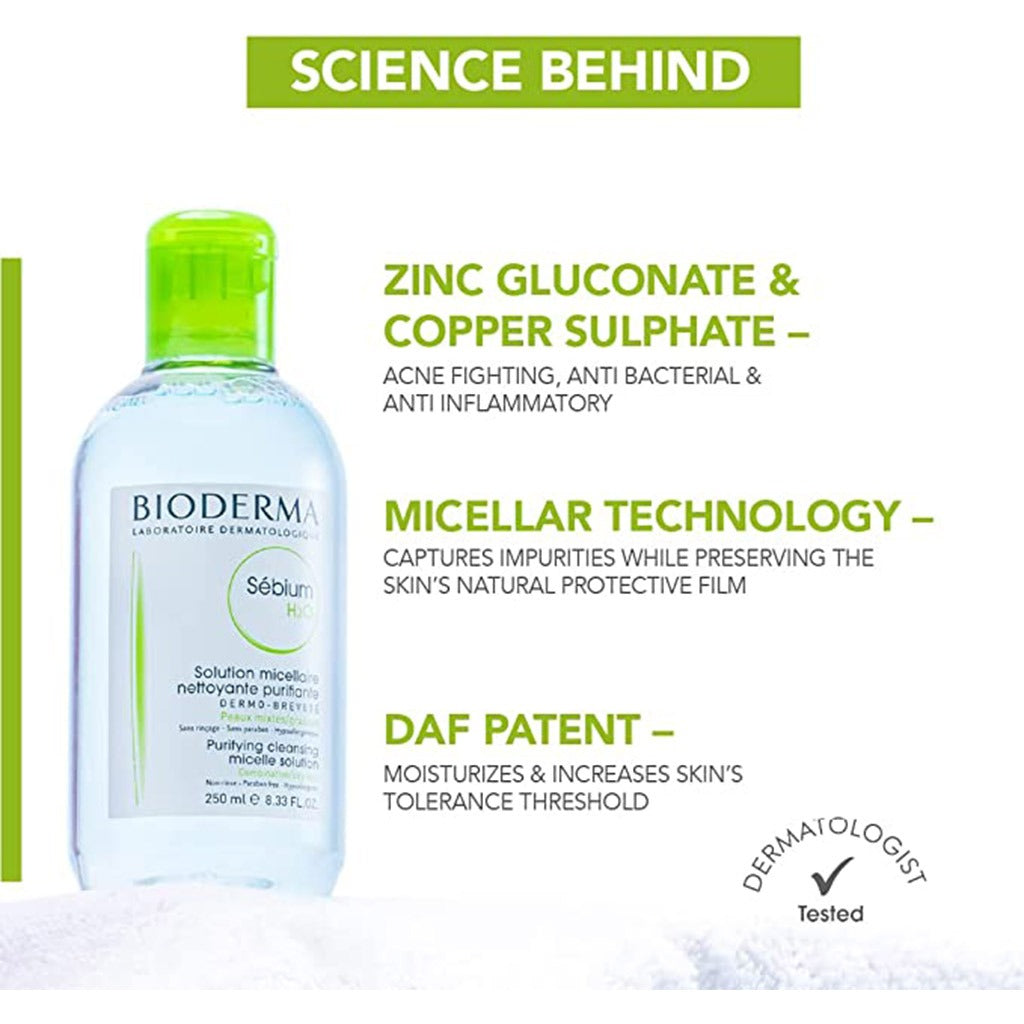 Bioderma Sebium H₂O Cleansing Micelle Make-Up Remover Solution For Combination To Oily Skin 250 mL - Easy Pharmacy LLC