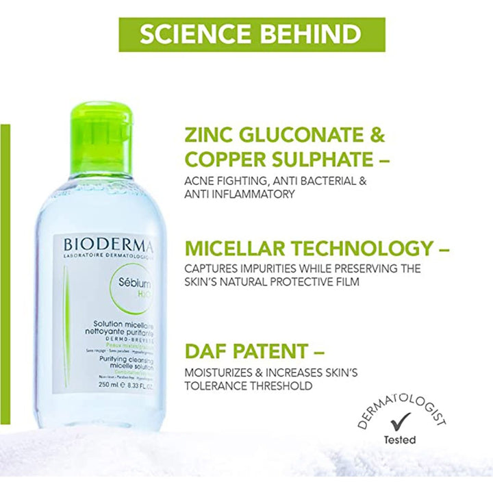Bioderma Sebium H₂O Cleansing Micelle Make-Up Remover Solution For Combination To Oily Skin 250 mL - Easy Pharmacy LLC