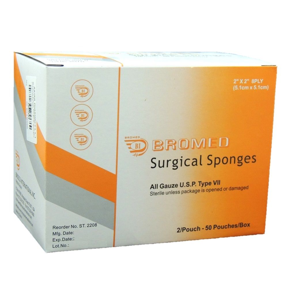 Bromed Sterile Surgical Sponges 2 inch x 2 inch x 8 ply 50's - Easy Pharmacy LLC