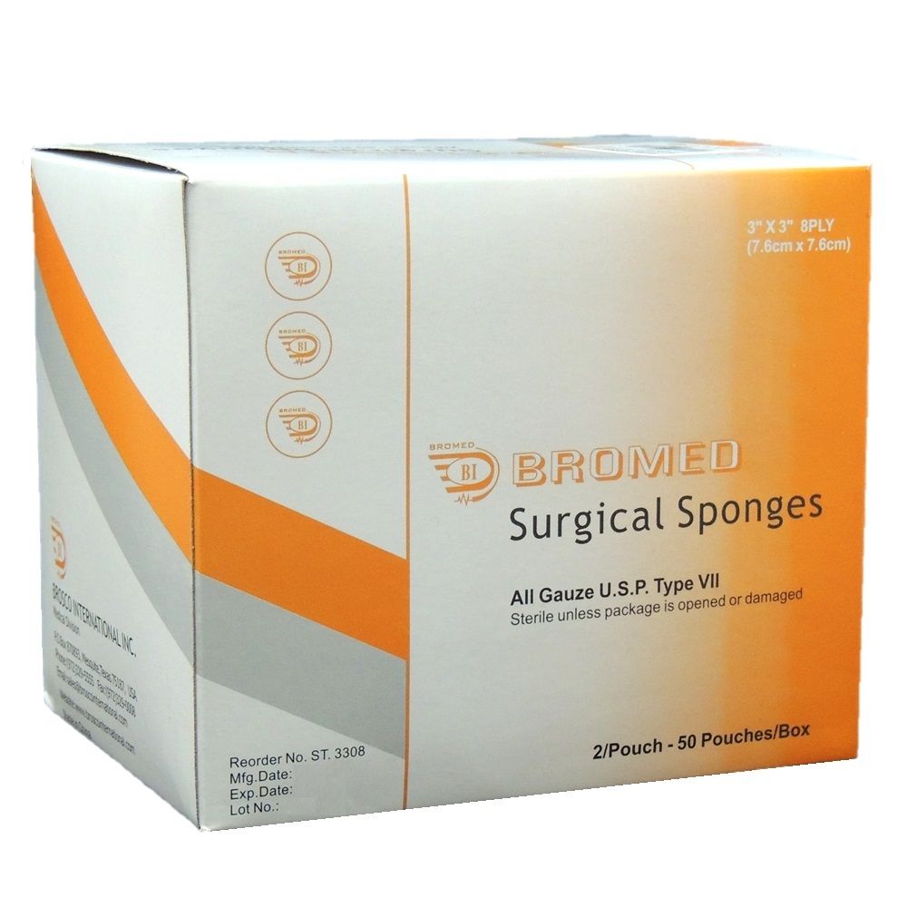 Bromed Sterile Surgical Sponges 3 inch x 3 inch x 8 ply 50's - Easy Pharmacy LLC