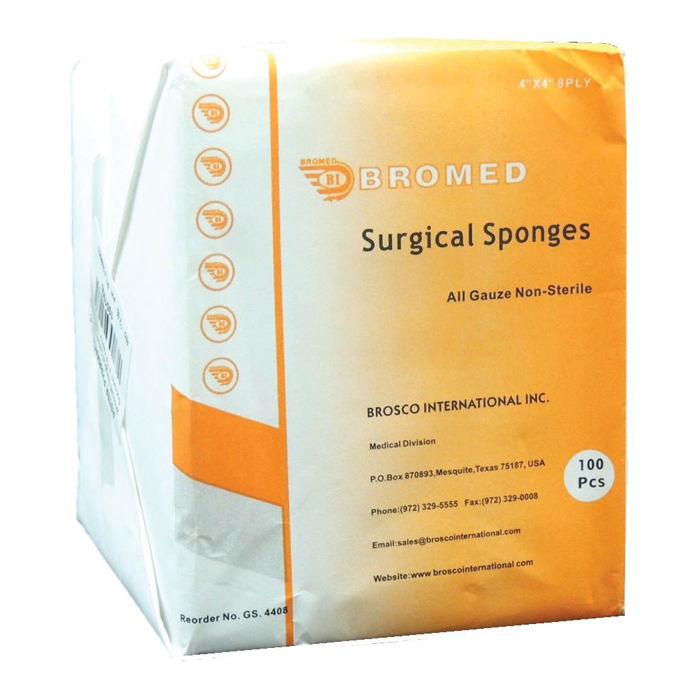 Bromed Surgical Gauze Non-Sterile Sponges 4 inch x 4 inch x 8 ply 100's - Easy Pharmacy LLC