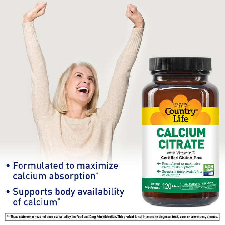 Country Life Calcium Citrate With Vitamin D Tablets For Bone Health, Pack of 120's - Easy Pharmacy LLC