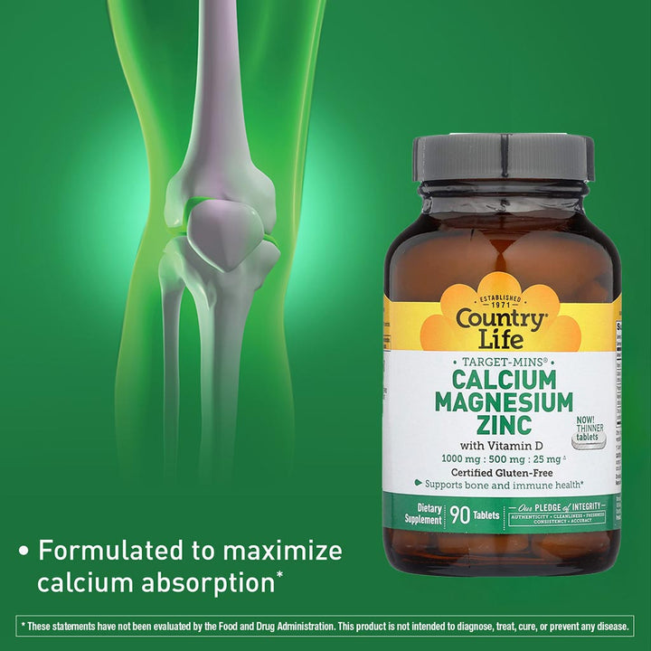 Country Life Calcium Magnesium & Zinc Tablet With Vitamin D For Bone & Immune Health, Pack of 90's - Easy Pharmacy LLC