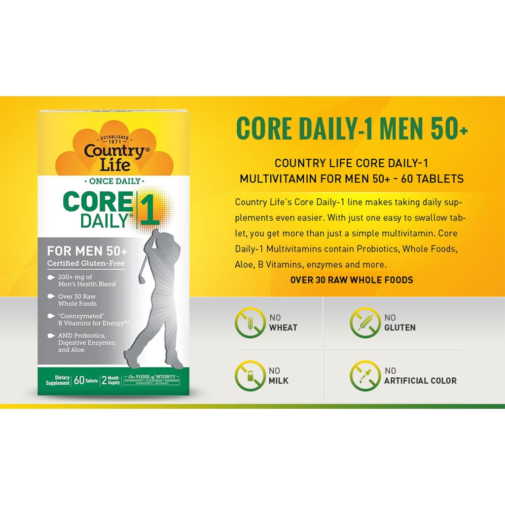 Country Life Core Daily 1 Multivitamin Supplement Tablets For Men 50+, Pack of 60's - Easy Pharmacy LLC
