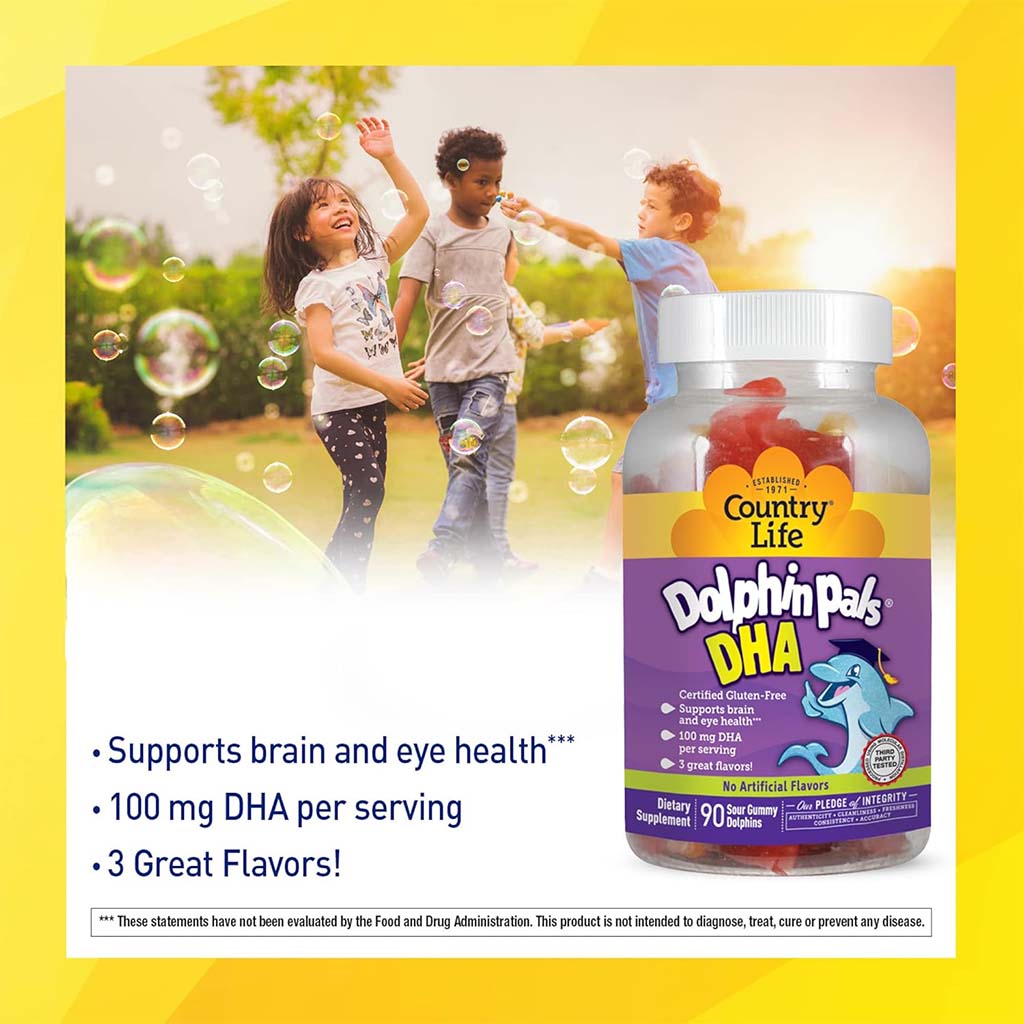 Country Life Dolphin Pals DHA Gluten-Free Sour Gummies For Kids, Pack of 90's - Easy Pharmacy LLC