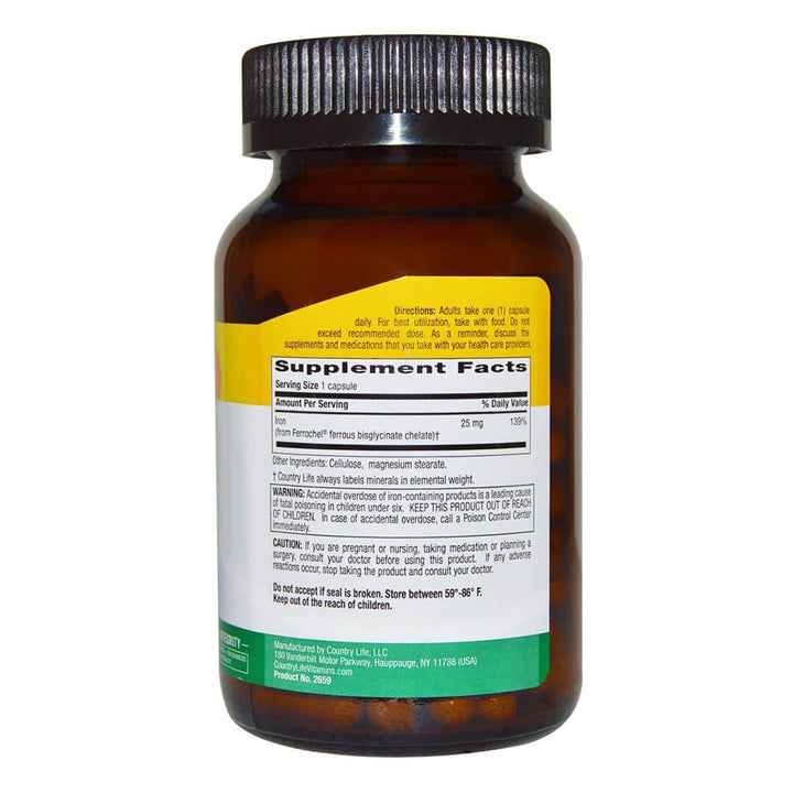 Country Life Easy Iron 25 mg Iron Deficiency Supplement Capsules, Pack of 90's - Easy Pharmacy LLC