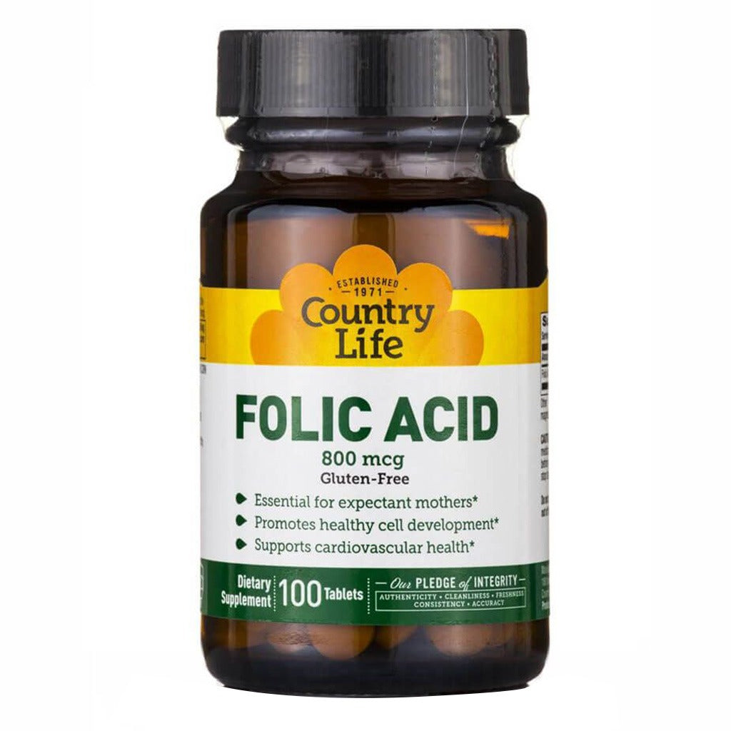 Country Life Folic Acid 800 mcg Supplement Tablets For Pregnancy, Pack of 100's - Easy Pharmacy LLC