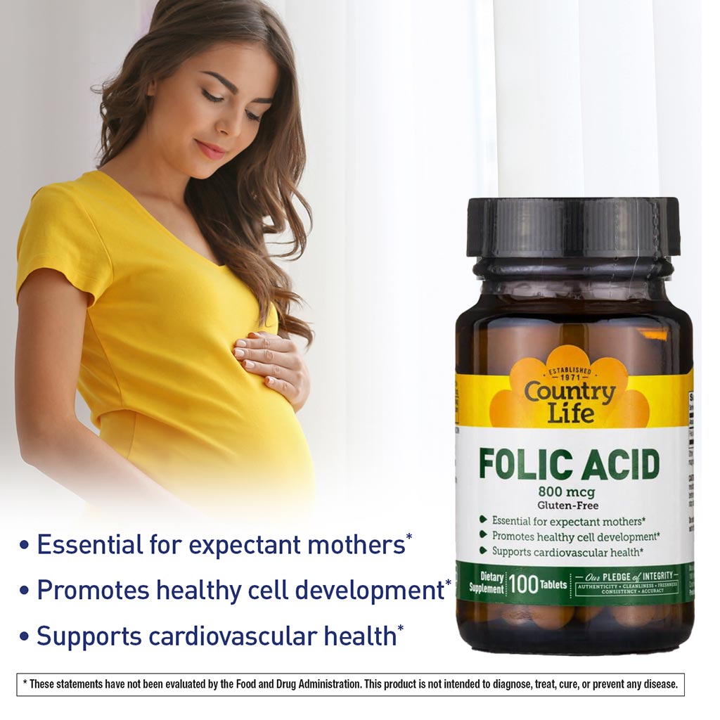 Country Life Folic Acid 800 mcg Supplement Tablets For Pregnancy, Pack of 100's - Easy Pharmacy LLC
