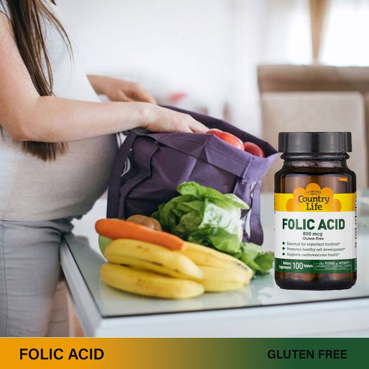 Country Life Folic Acid 800 mcg Supplement Tablets For Pregnancy, Pack of 100's - Easy Pharmacy LLC