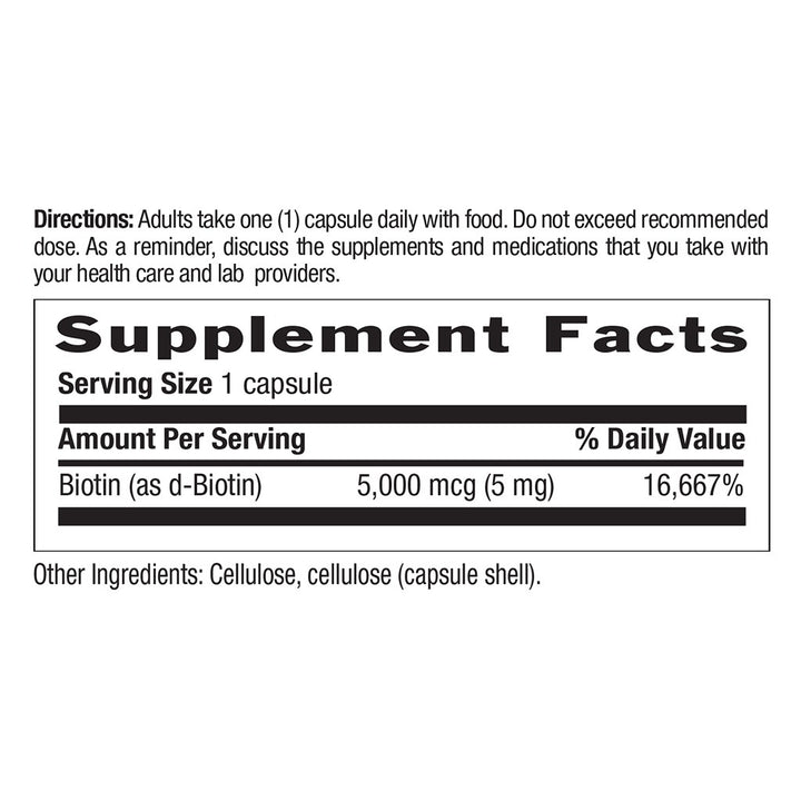 Country Life High Potency Biotin 5 mg Gluten-Free Vegan Capsules For Hair, Scalp & Nails, Pack of 60's - Easy Pharmacy LLC