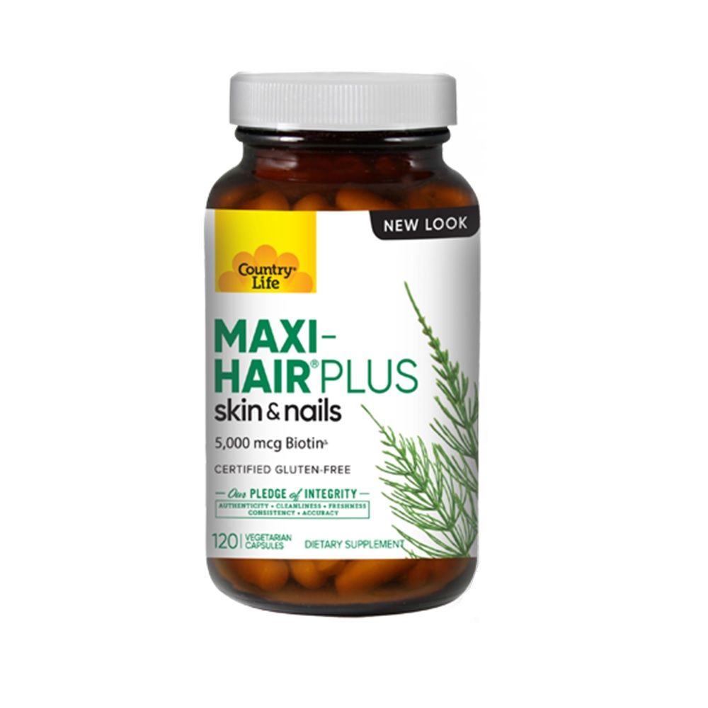 Country Life Maxi-Hair Plus Biotin 5000mcg Skin, Hair & Nails Supplement Capsules, Pack of 120's - Easy Pharmacy LLC