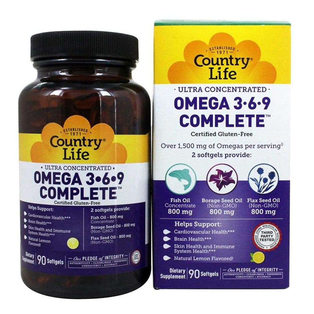 Country Life Complete Omega 3 6 9 Flaxseed Oil, Borage Seed Oil, Fish Oil Supplement Softgels, Pack of 90's - Easy Pharmacy LLC