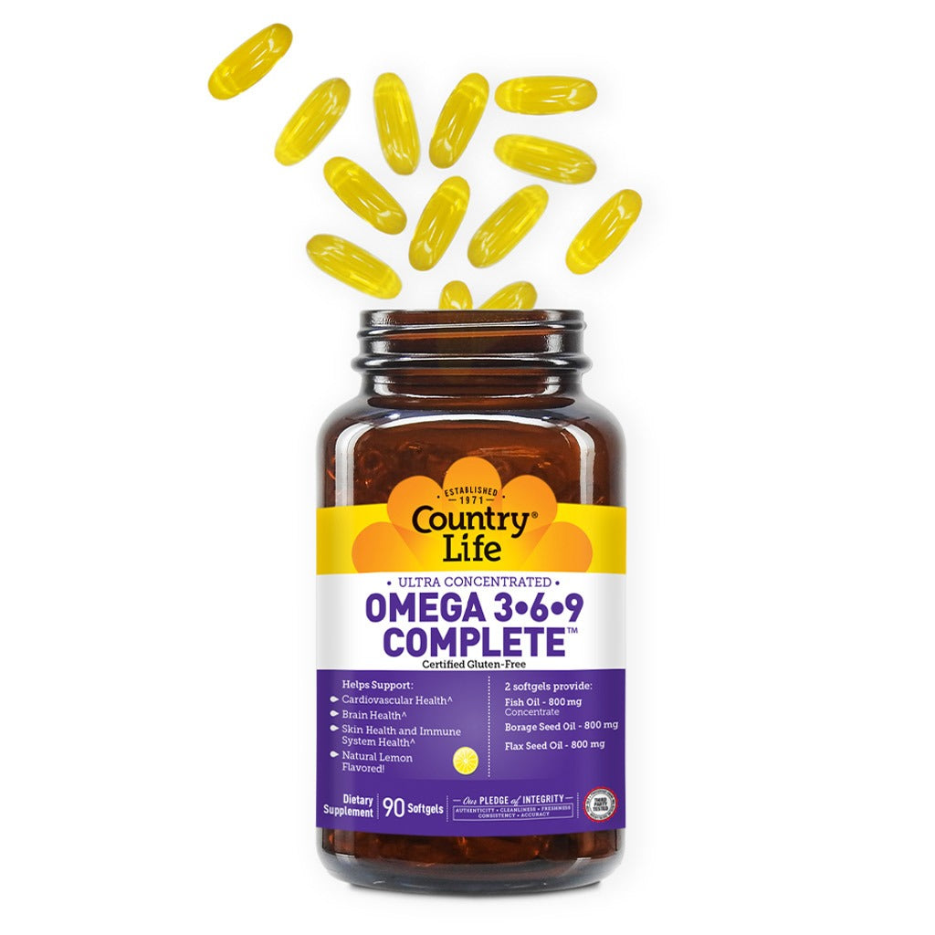 Country Life Complete Omega 3 6 9 Flaxseed Oil, Borage Seed Oil, Fish Oil Supplement Softgels, Pack of 90's - Easy Pharmacy LLC