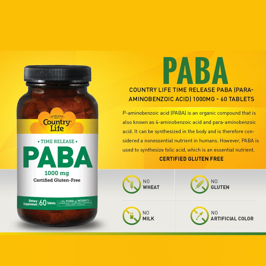 Country Life PABA 1000 mg Tablets, Pack of 60's - Easy Pharmacy LLC