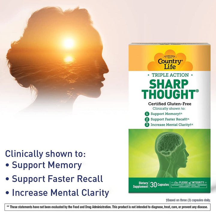 Country Life Triple Action Sharp Thought Capsules For Memory & Brain Health, Pack of 30's - Easy Pharmacy LLC