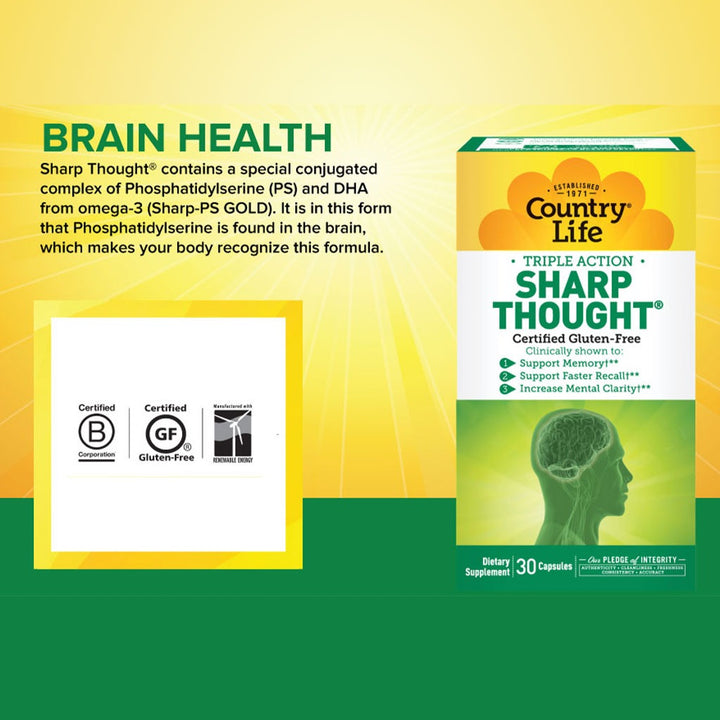 Country Life Triple Action Sharp Thought Capsules For Memory & Brain Health, Pack of 30's - Easy Pharmacy LLC
