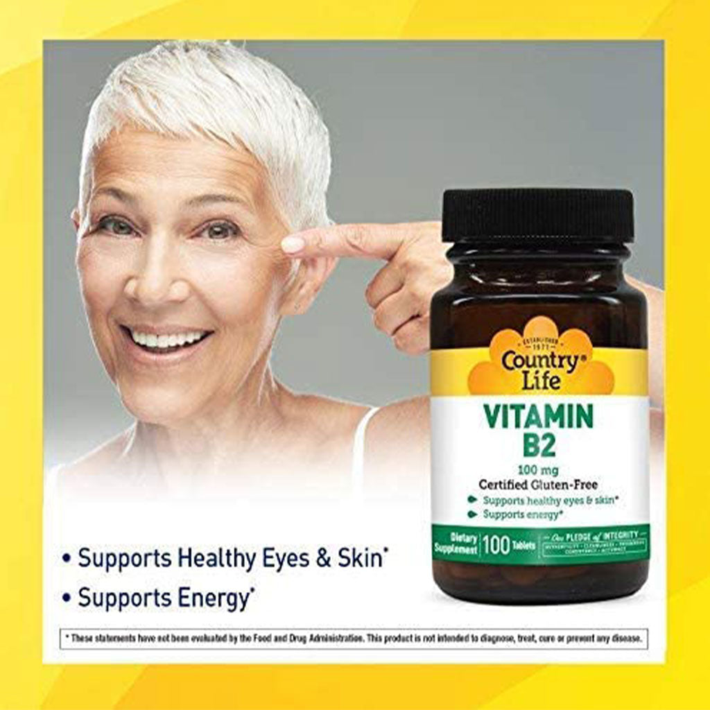 Country Life Vitamin B2 100 mg Tablets For Healthy Nervous System, Pack of 100's - Easy Pharmacy LLC