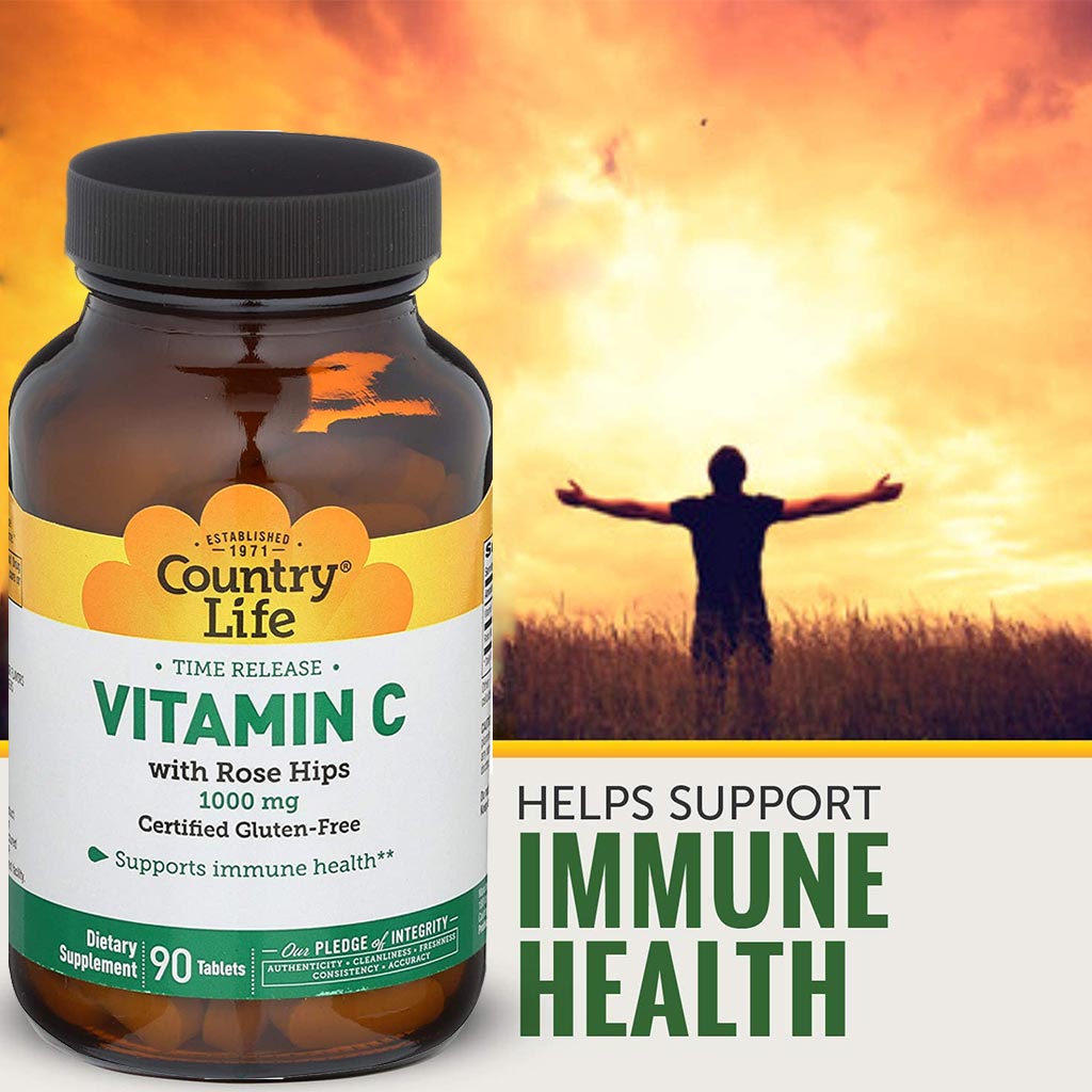 Country Life Antioxidant Vitamin C 1000 mg With Rose Hips Tablets For Immune Support, Pack of 90's - Easy Pharmacy LLC