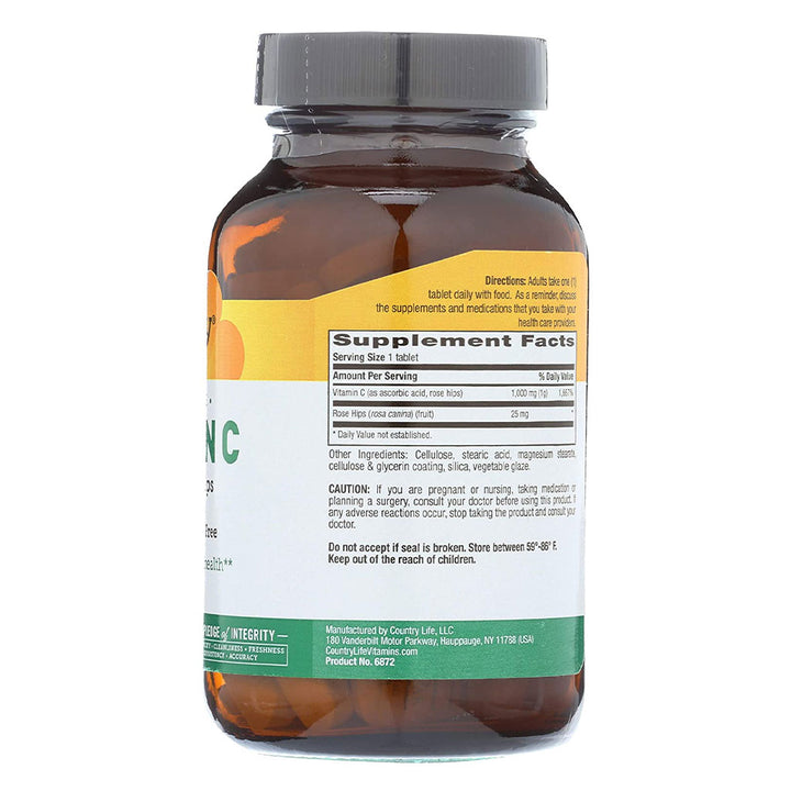 Country Life Antioxidant Vitamin C 1000 mg With Rose Hips Tablets For Immune Support, Pack of 90's - Easy Pharmacy LLC