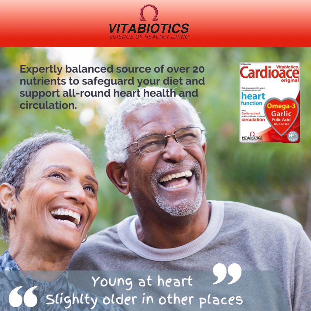 Vitabiotics Cardioace Original Capsules With Omega-3, Folic Acid, Thiamin, & Garlic For Healthy Heart Function, Pack of 30's - Easy Pharmacy LLC