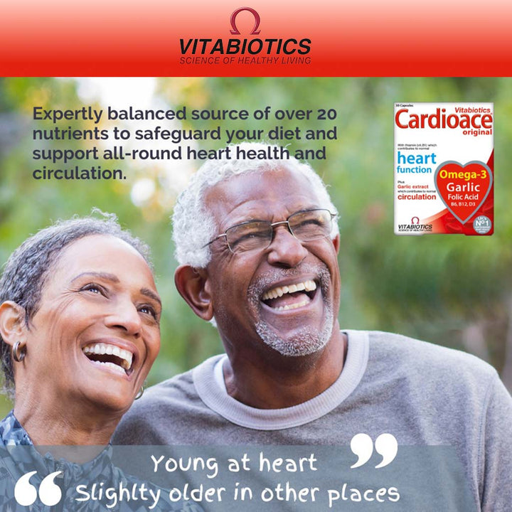 Vitabiotics Cardioace Original Capsules With Omega-3, Folic Acid, Thiamin, & Garlic For Healthy Heart Function, Pack of 30's - Easy Pharmacy LLC