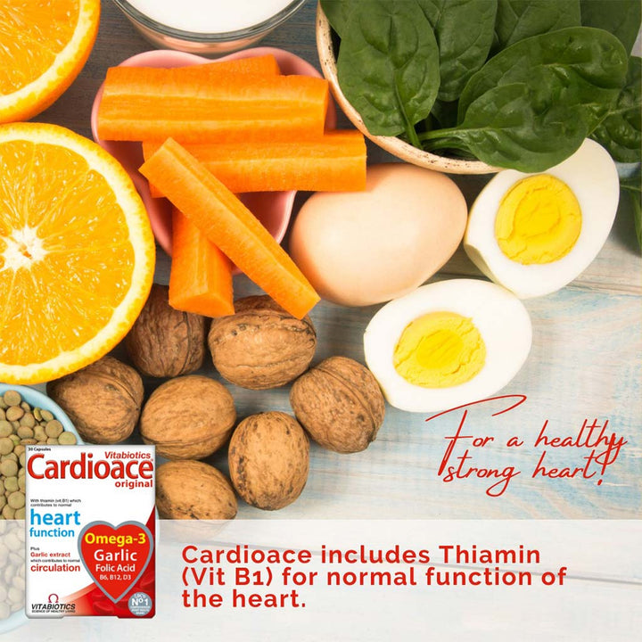 Vitabiotics Cardioace Original Capsules With Omega-3, Folic Acid, Thiamin, & Garlic For Healthy Heart Function, Pack of 30's - Easy Pharmacy LLC