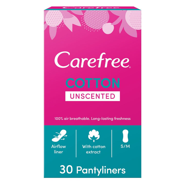 Carefree Breathable Cotton Unscented Panty Liners, Pack of 30 - Easy Pharmacy LLC