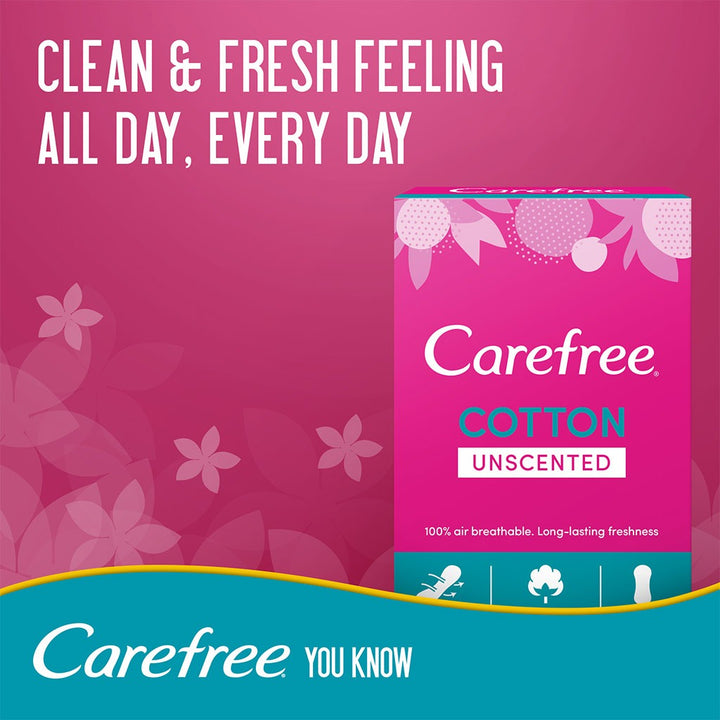 Carefree Breathable Cotton Unscented Panty Liners, Pack of 30 - Easy Pharmacy LLC