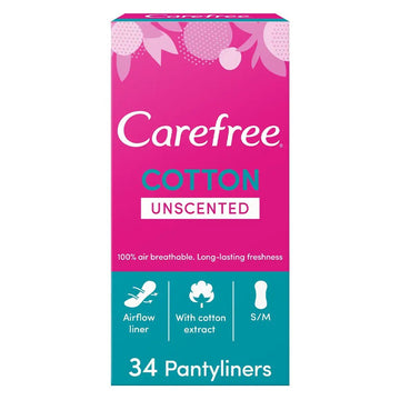 Carefree Breathable Cotton Unscented Panty Liners, Pack of 34's