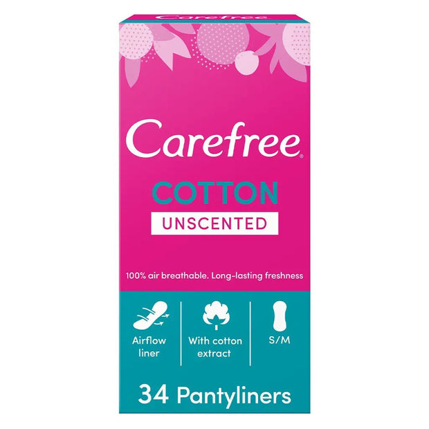 Carefree Breathable Cotton Unscented Panty Liners, Pack of 34's