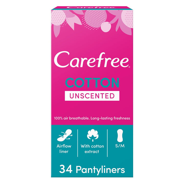 Carefree Breathable Cotton Unscented Panty Liners, Pack of 34's - Easy Pharmacy LLC