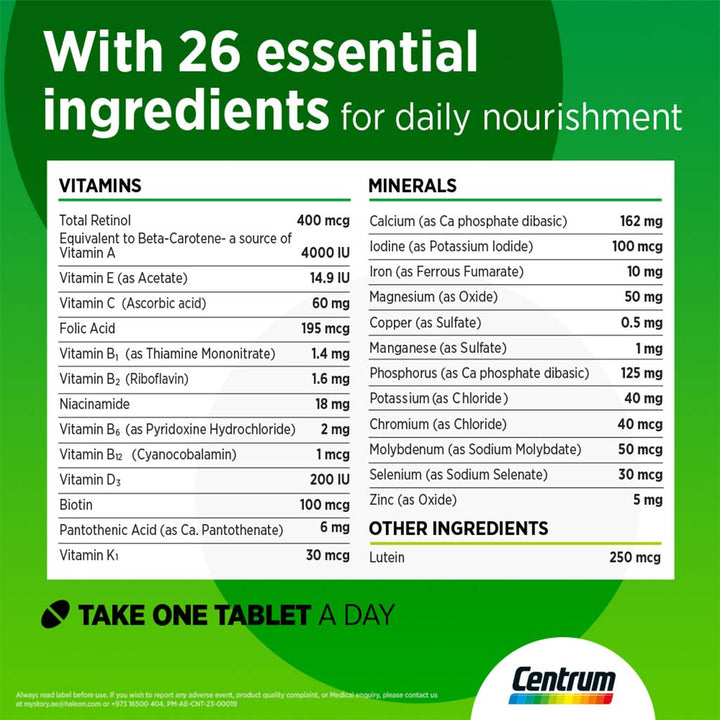 Centrum With Lutein Adult Multivitamin Supplement Tablets, Pack of 30's - Easy Pharmacy LLC