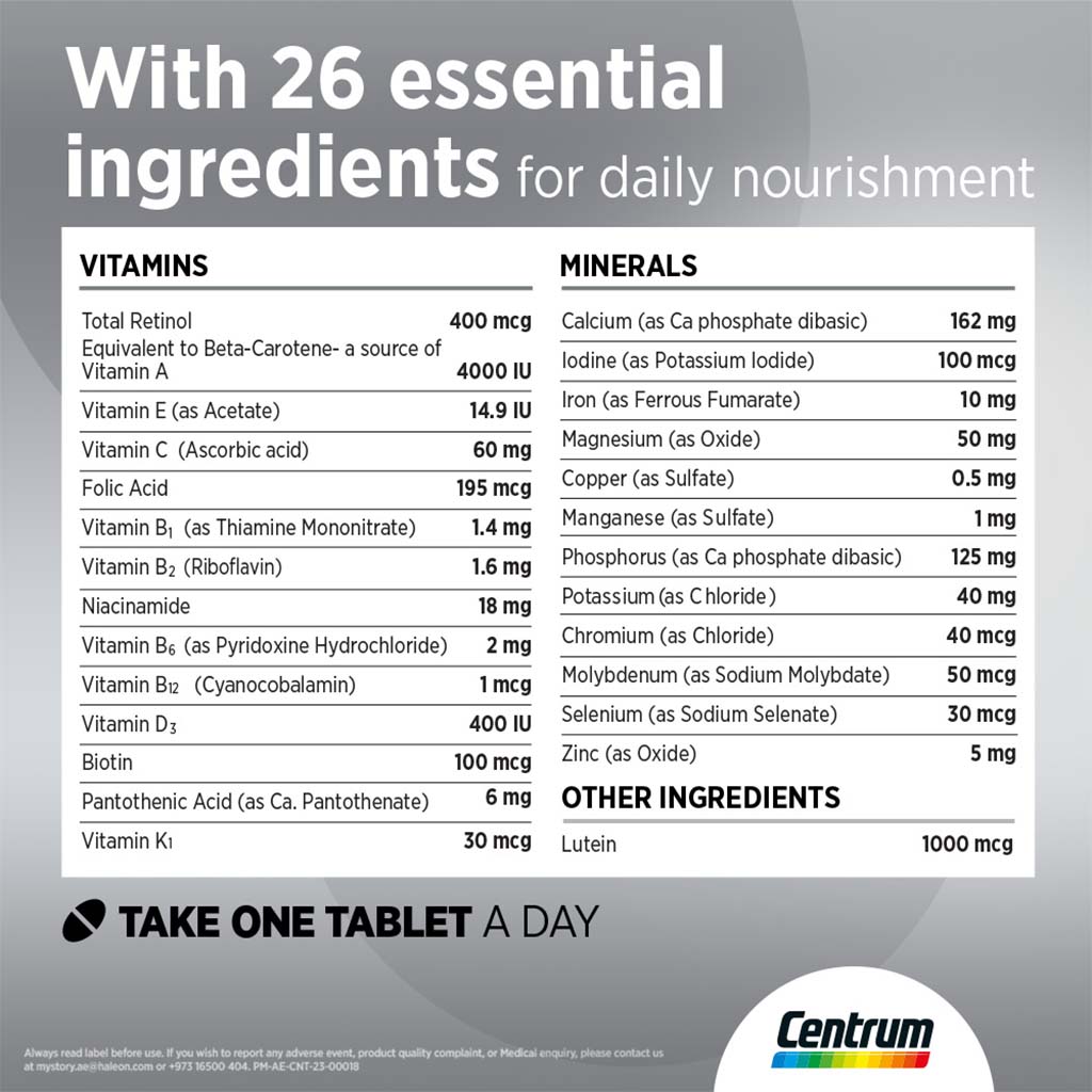 Centrum Silver With Lutein 50+ Adult Multivitamin Supplement Tablets, Pack of 100's - Easy Pharmacy LLC