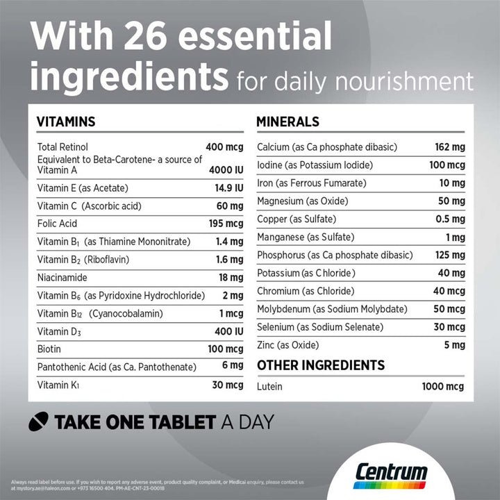 Centrum Silver With Lutein 50+ Adult Multivitamin Supplement Tablets, Pack of 100's - Easy Pharmacy LLC