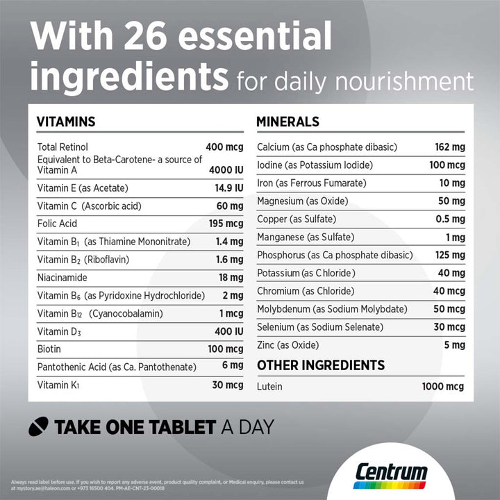 Centrum Silver With Lutein 50+ Adult Multivitamin Supplement Tablets, Pack of 30's - Easy Pharmacy LLC
