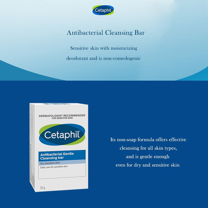 Cetaphil Antibacterial Daily Face & Body Gentle Cleansing Bar For Men & Women With Dry and Sensitive Skin, Unscented, 127g - Easy Pharmacy LLC
