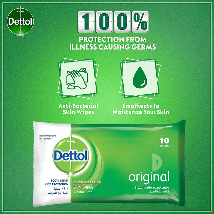 Dettol Anti-Bacterial Wipes 10's - Easy Pharmacy LLC
