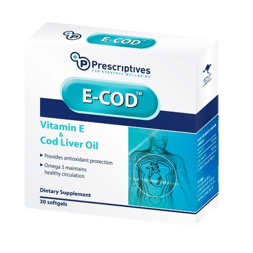 Prescriptives E-Cod Vitamin E + Cod Liver Oil Softgels, Pack of 30's - Easy Pharmacy LLC