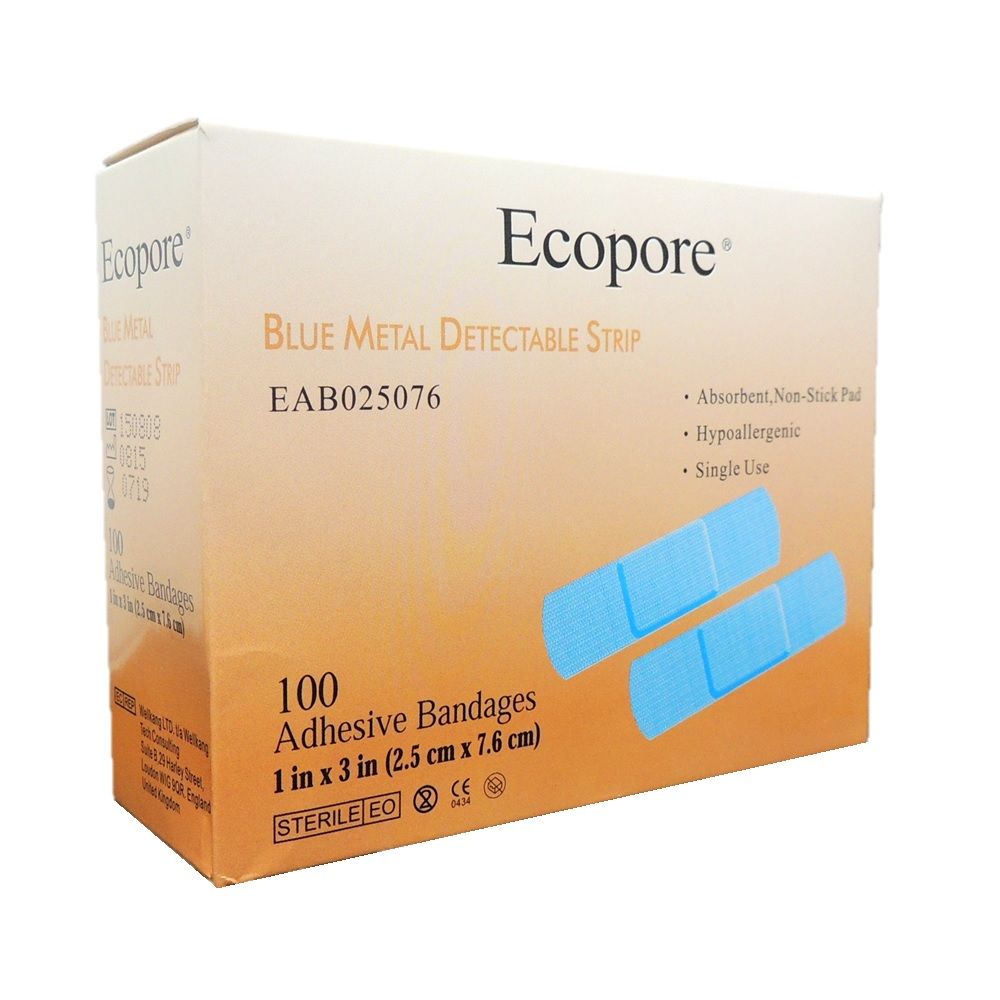 Ecopore Blue Metal Detectable Strip Bandage 100's - Easy Pharmacy LLC