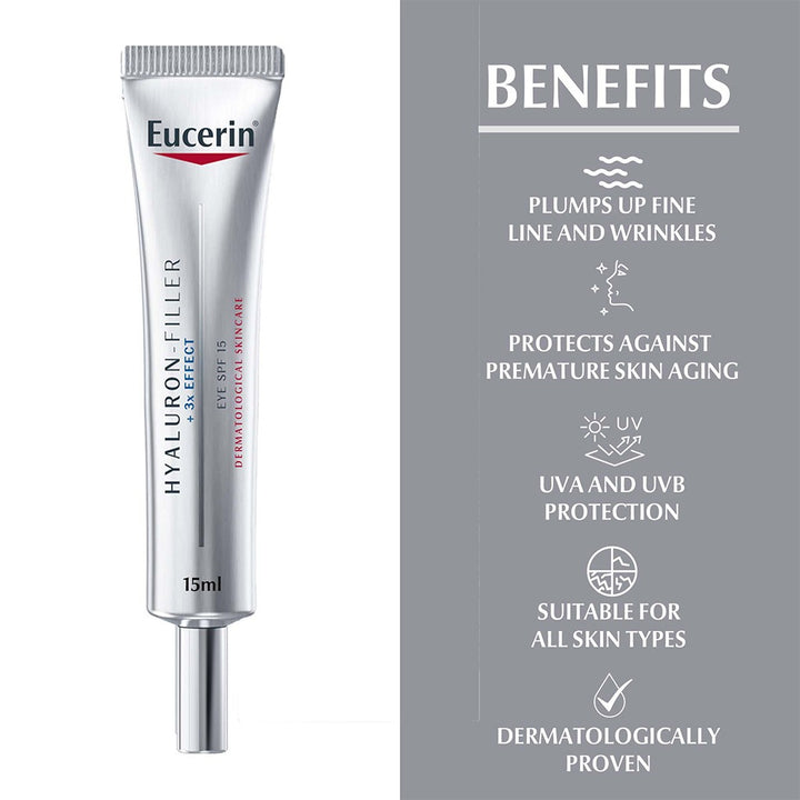 Eucerin Hyaluron-Filler 3x Effect Anti-Wrinkle SPF15 Eye Cream 15ml - Easy Pharmacy LLC
