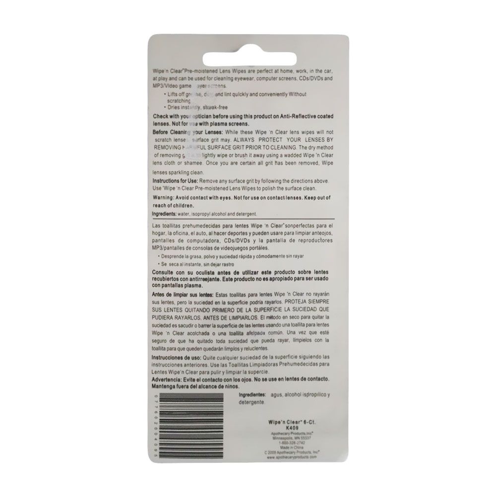 Flents Wipe N' Clear Pre-Moistened Lens Wipes 6's 409 - Easy Pharmacy LLC