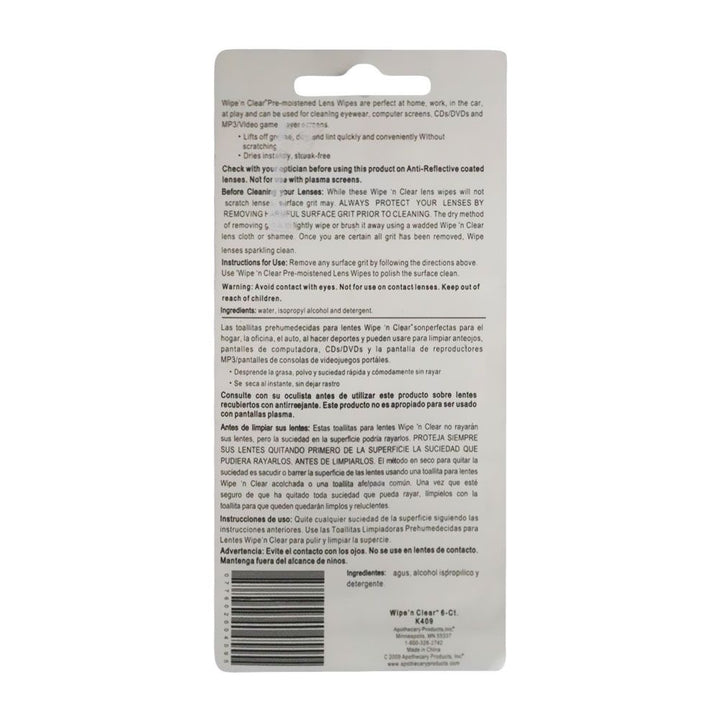 Flents Wipe N' Clear Pre-Moistened Lens Wipes 6's 409 - Easy Pharmacy LLC