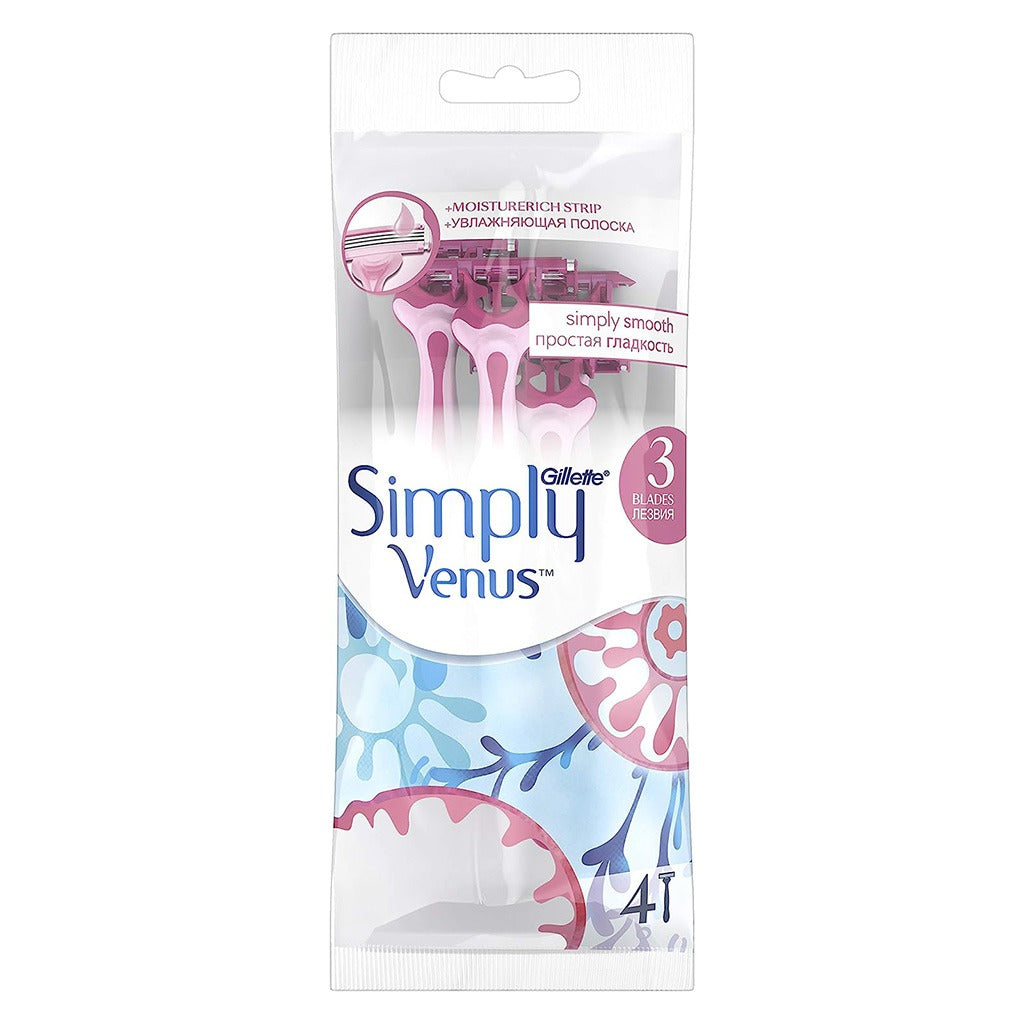 Gillette Simply Venus 3 Disposable Womens Razor, Pack of 4's - Easy Pharmacy LLC