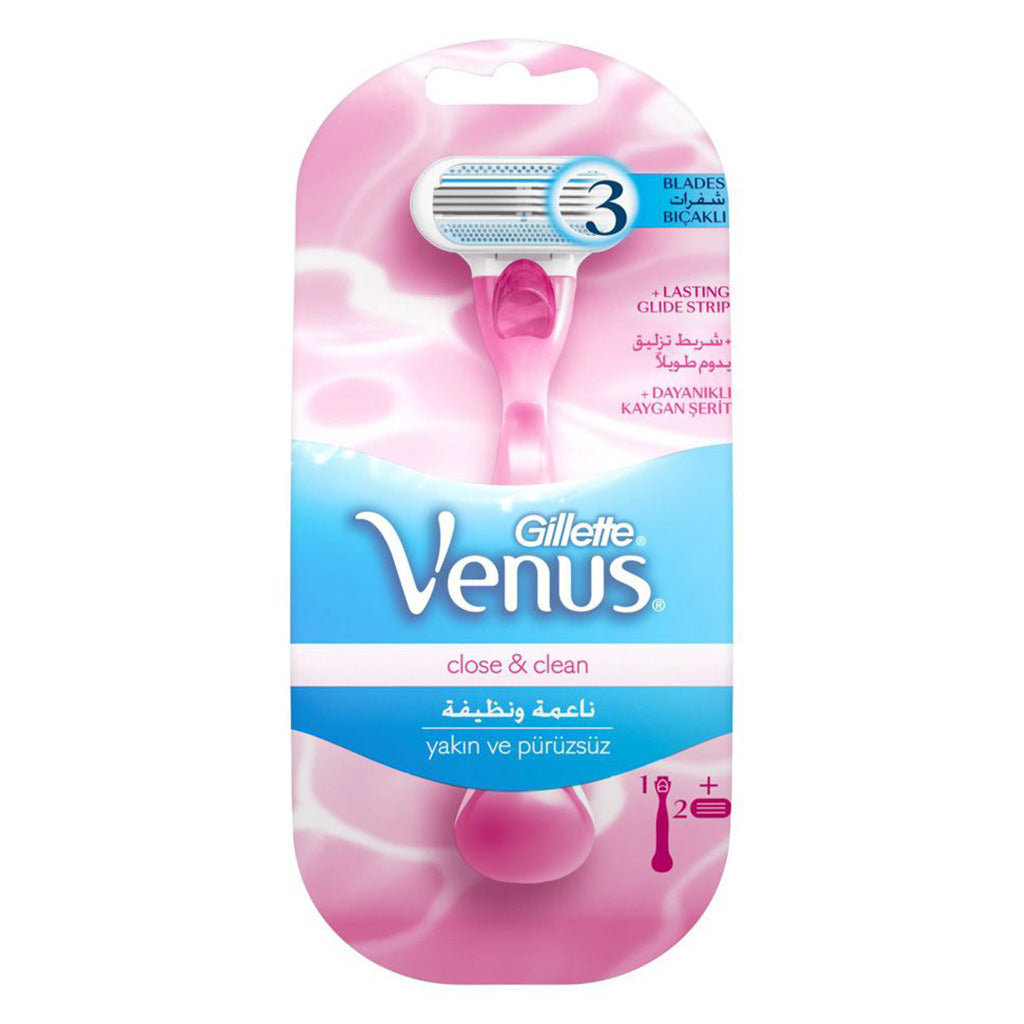 Gillette Venus Close & Clean Women's Razor, Pack of 1 Razor Handle + 2 Blade Refills - Easy Pharmacy LLC